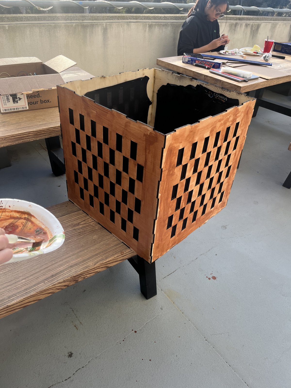 Laser-cut plywood chassis, mid-assembly